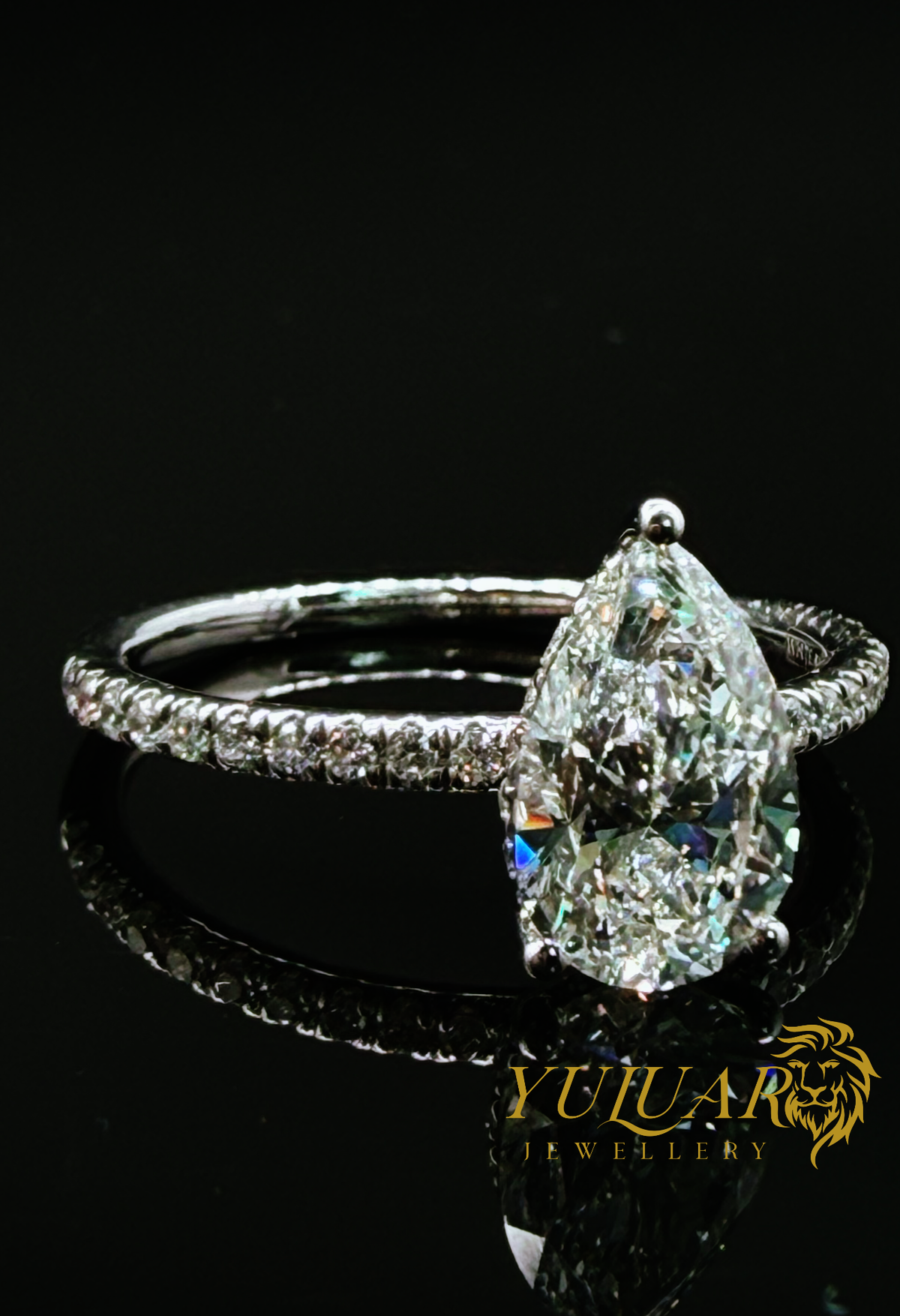 1.75 CT TW PEAR BRILLIANT CERTIFIED LAB-GROWN DIAMOND ENGAGEMENT PAVE BAND RING IN 14K WHITE GOLD (VS)