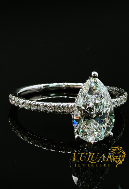 1.75 CT TW PEAR BRILLIANT CERTIFIED LAB-GROWN DIAMOND ENGAGEMENT PAVE BAND RING IN 14K WHITE GOLD (VS)