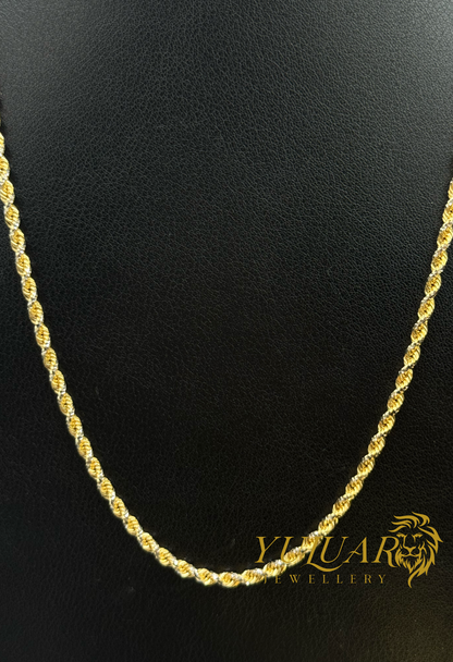 14K 2-TONES SOLID ROPE CHAIN