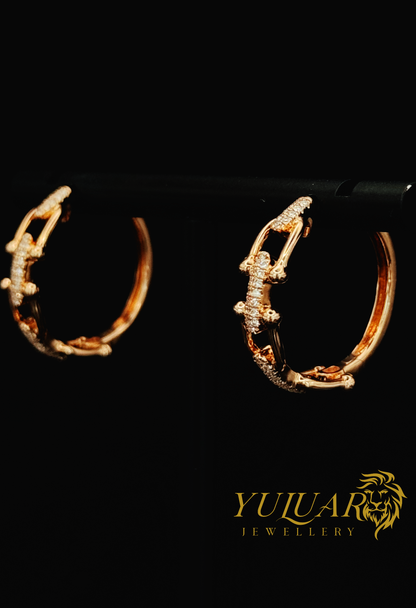 14K HARDWEAR INSPIRED HOOPS .225 CTS NAT DIA