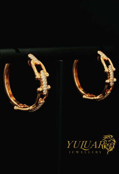 14K HARDWEAR INSPIRED HOOPS .225 CTS NAT DIA