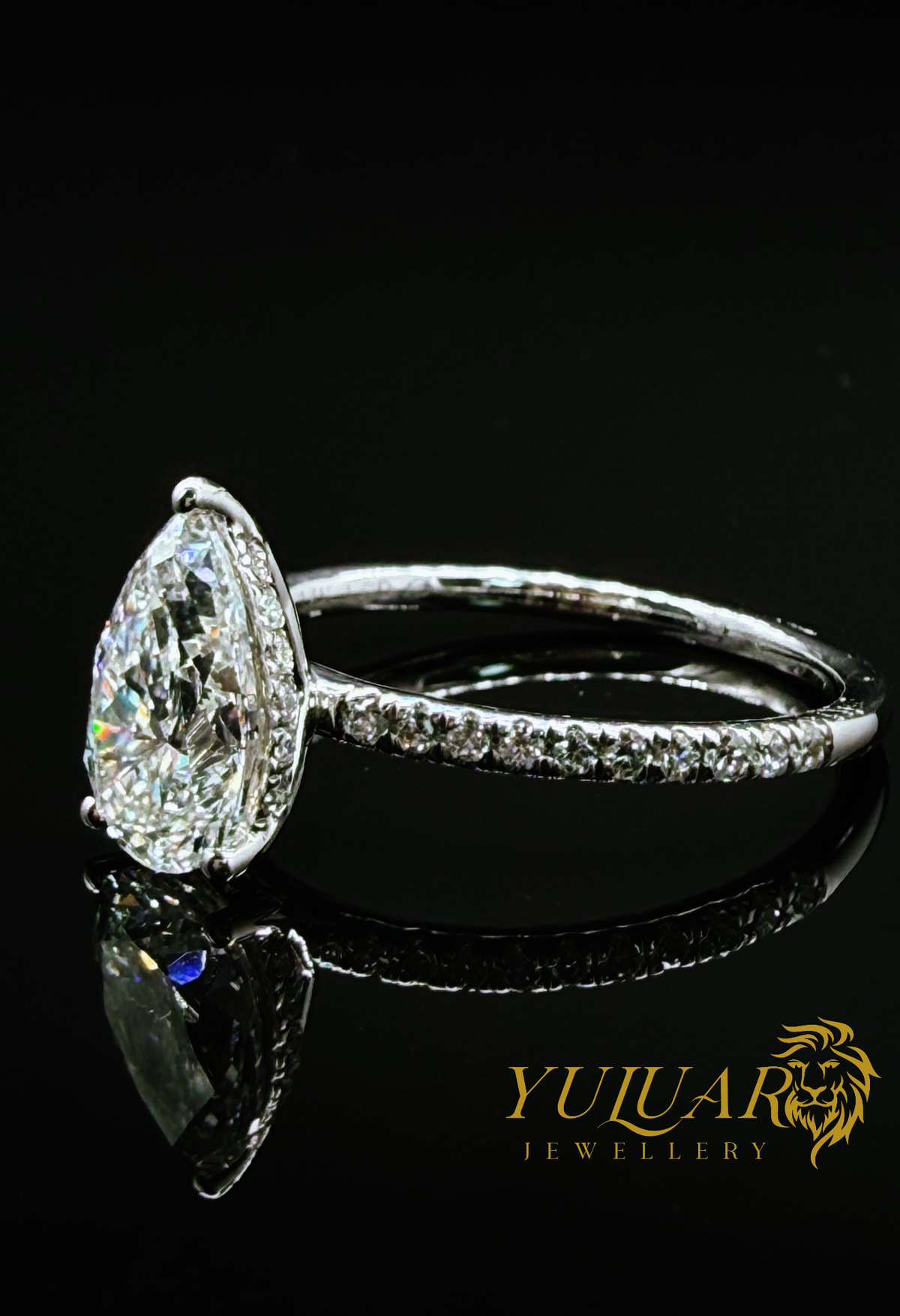 1.75 CT TW PEAR BRILLIANT CERTIFIED LAB-GROWN DIAMOND ENGAGEMENT PAVE BAND RING IN 14K WHITE GOLD (VS)