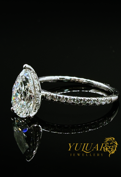 1.75 CT TW PEAR BRILLIANT CERTIFIED LAB-GROWN DIAMOND ENGAGEMENT PAVE BAND RING IN 14K WHITE GOLD (VS)