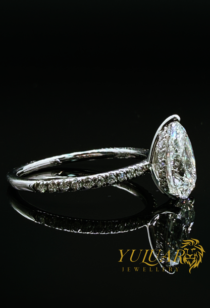1.75 CT TW PEAR BRILLIANT CERTIFIED LAB-GROWN DIAMOND ENGAGEMENT PAVE BAND RING IN 14K WHITE GOLD (VS)