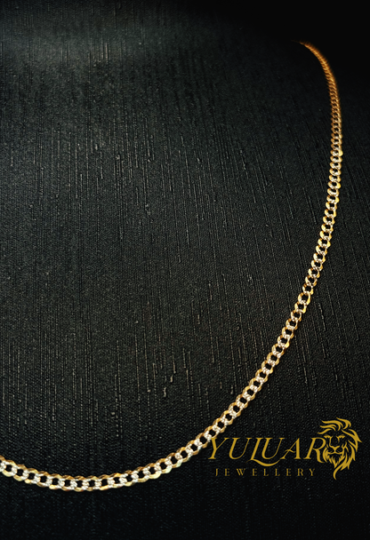14K CURB DIAMOND CUT TWO-TONES CHAIN