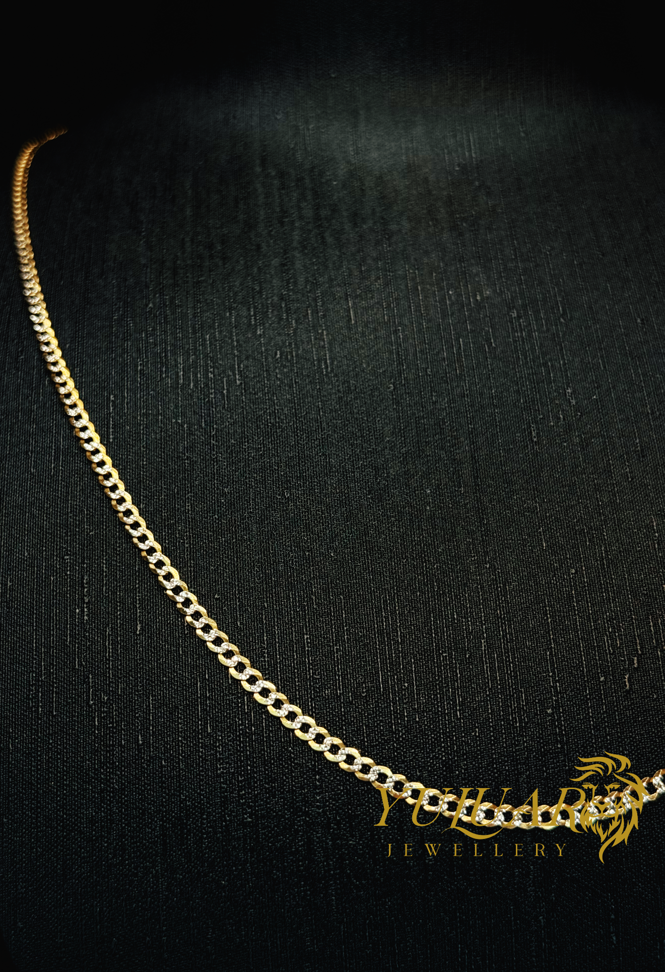 14K CURB DIAMOND CUT TWO-TONES CHAIN
