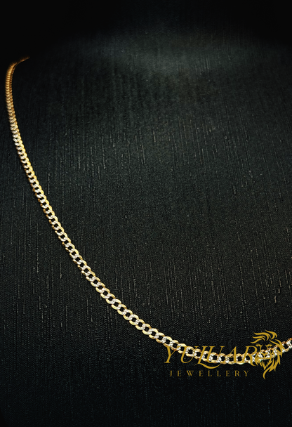 14K CURB DIAMOND CUT TWO-TONES CHAIN