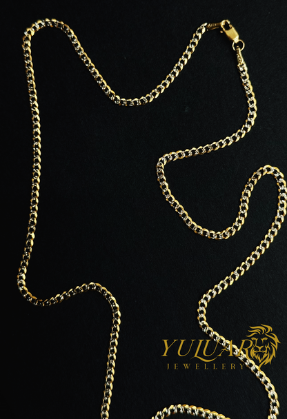 14K CURB DIAMOND CUT TWO-TONES CHAIN