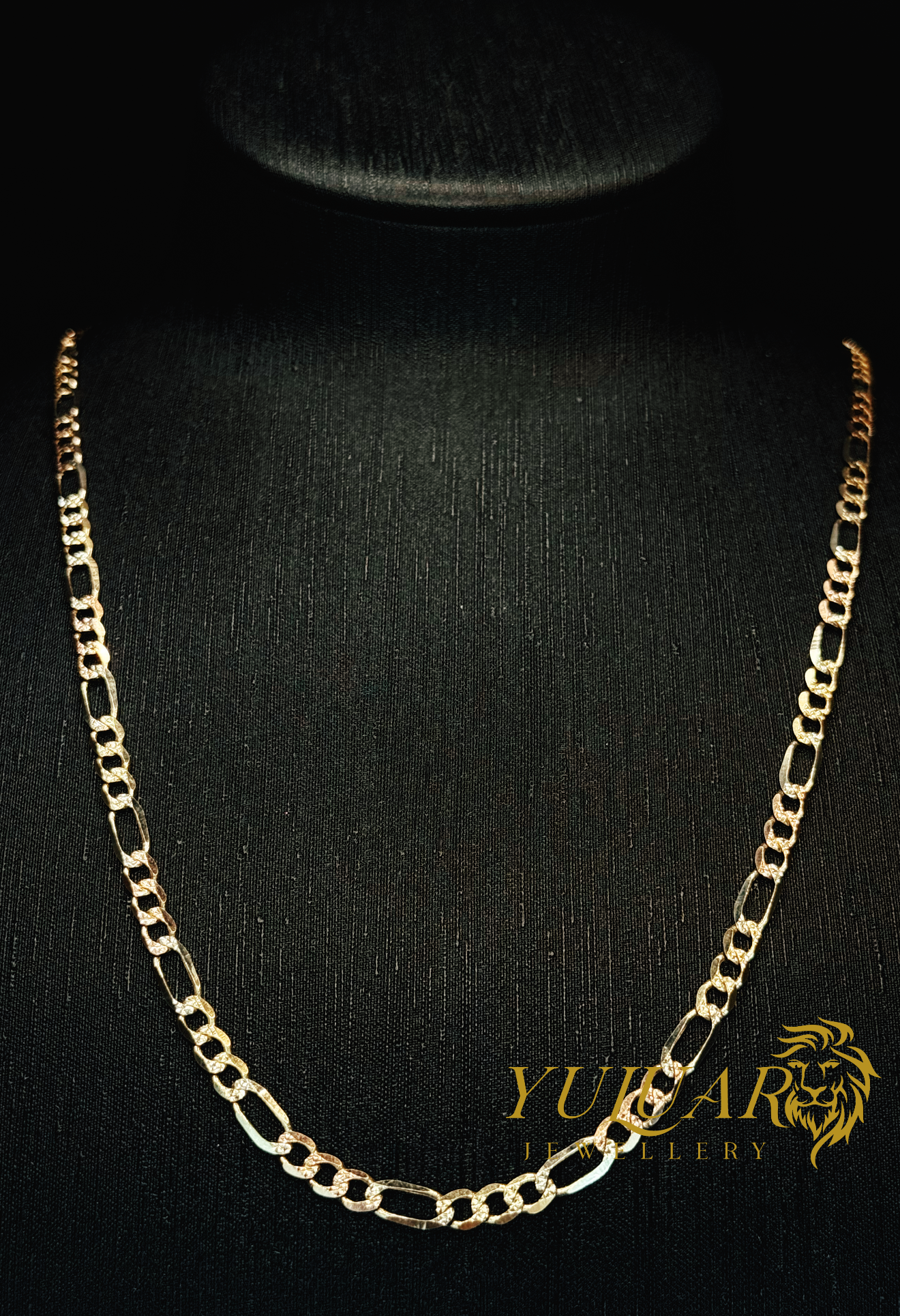 14K TRI-COLOR DIAMOND CUT FIGARO CHAIN