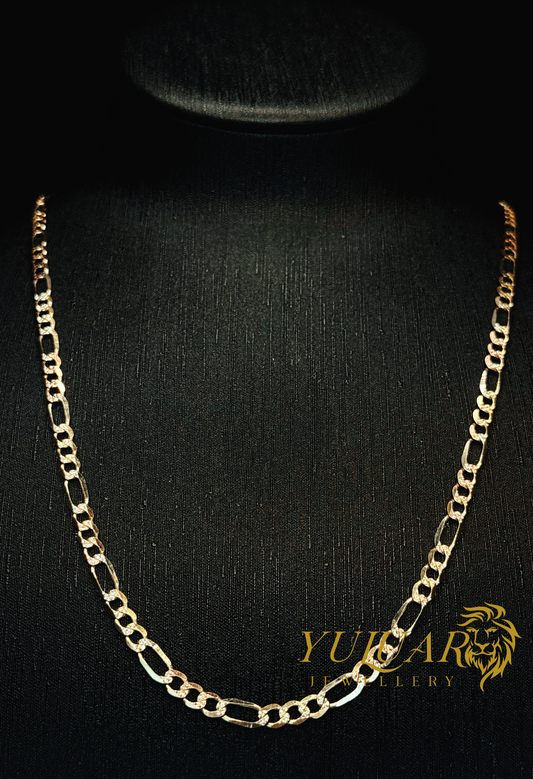 14K TRI-COLOR DIAMOND CUT FIGARO CHAIN