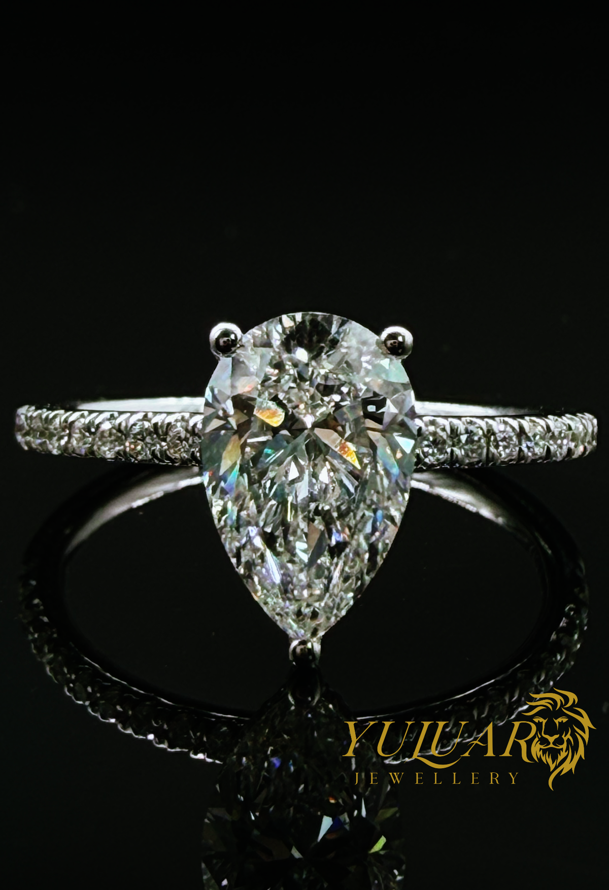 1.75 CT TW PEAR BRILLIANT CERTIFIED LAB-GROWN DIAMOND ENGAGEMENT PAVE BAND RING IN 14K WHITE GOLD (VS)