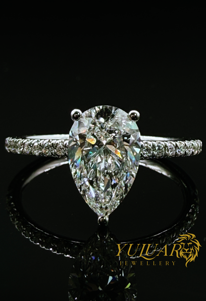 1.75 CT TW PEAR BRILLIANT CERTIFIED LAB-GROWN DIAMOND ENGAGEMENT PAVE BAND RING IN 14K WHITE GOLD (VS)