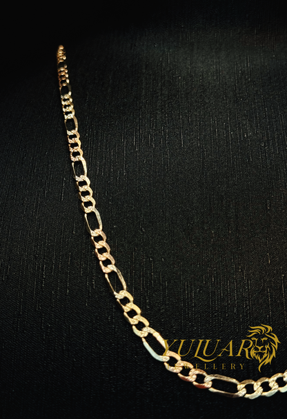 14K TRI-COLOR DIAMOND CUT FIGARO CHAIN