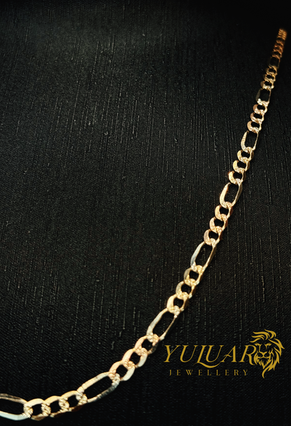 14K TRI-COLOR DIAMOND CUT FIGARO CHAIN
