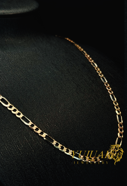 14K TRI-COLOR DIAMOND CUT FIGARO CHAIN