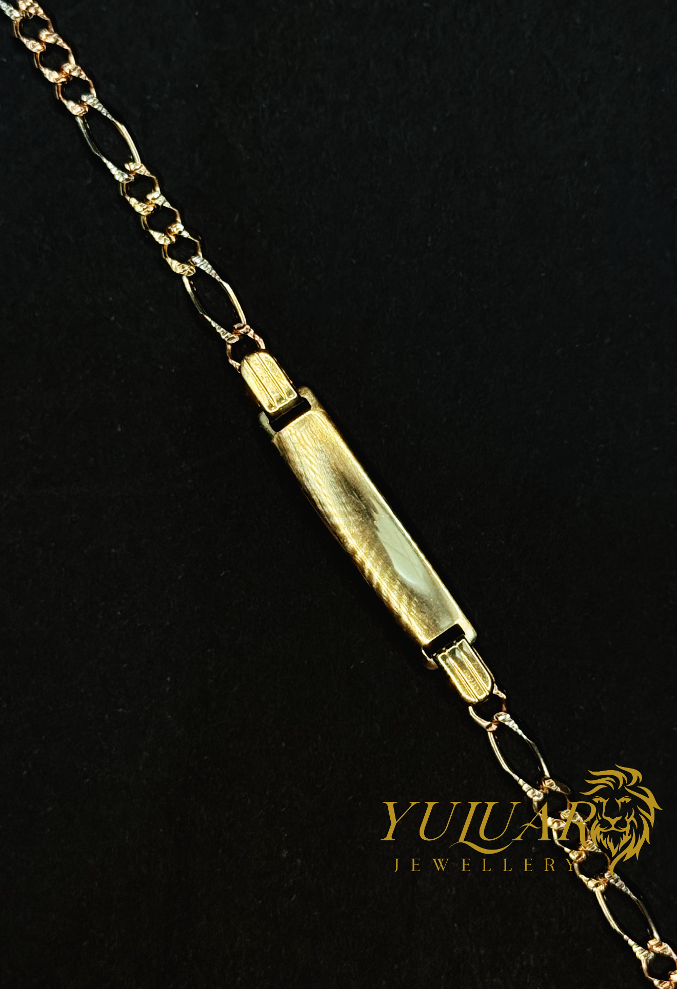 14K BABY FIGARO ID BRACELET TRI-COLOR