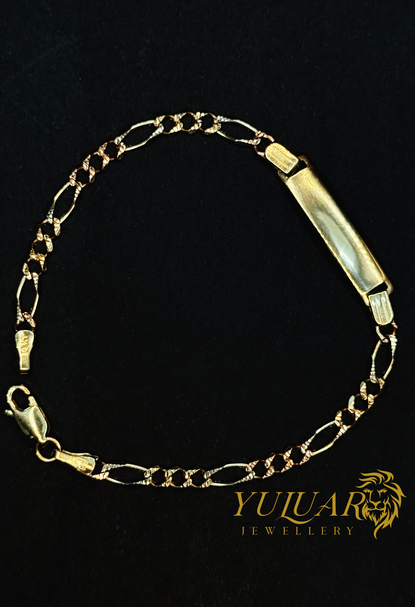 14K BABY FIGARO ID BRACELET TRI-COLOR