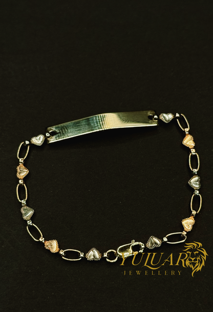 14K BABY TRI-COLOR HEART ID BRACELET