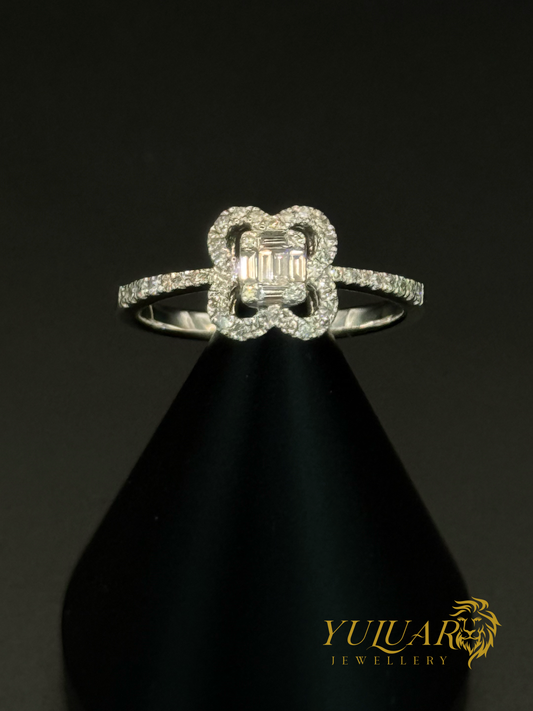 Women’s 14K White Gold Floral Natural Diamond Ring .30 Carats