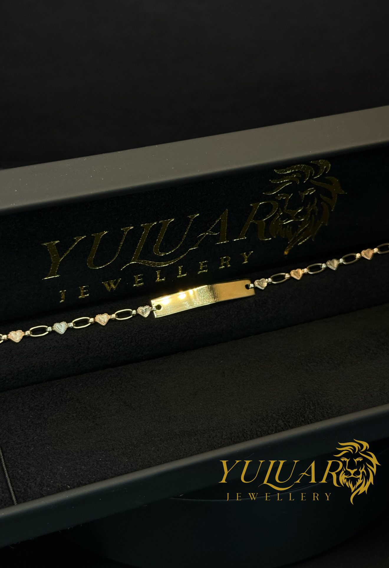 14K BABY TRI-COLOR HEART ID BRACELET