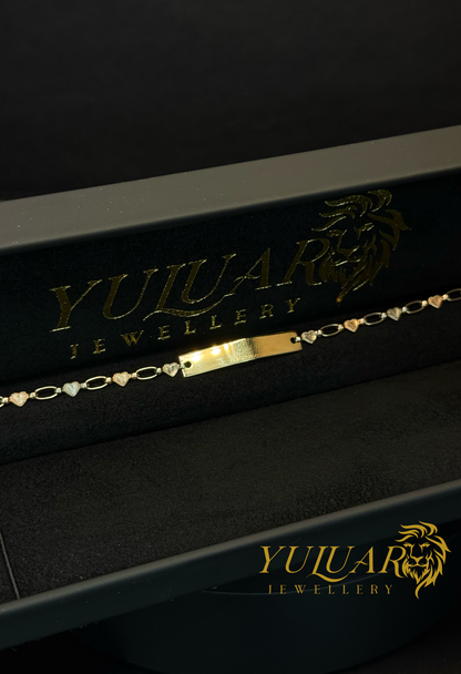 14K BABY TRI-COLOR HEART ID BRACELET