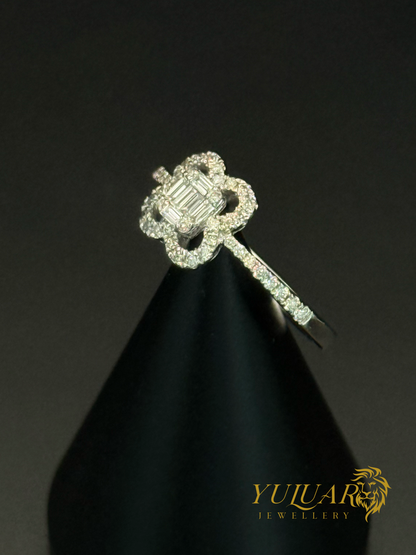 Women’s 14K White Gold Floral Natural Diamond Ring .30 Carats