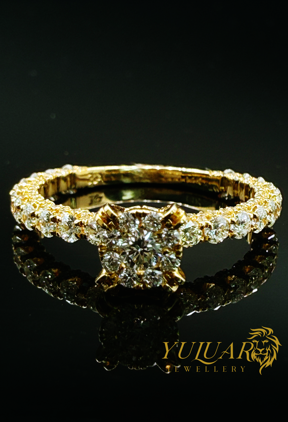 1.10 CT TW ROUND BRILLIANT NATURAL DIAMOND ENGAGEMENT RING PAVE BAND IN 14K YELLOW GOLD