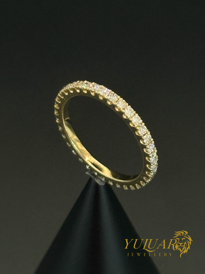 14K Yellow Gold Full Eternity Natural Diamond Ring 0.77 Carats