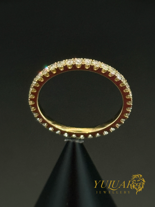 14K Yellow Gold Full Eternity Natural Diamond Ring 0.77 Carats