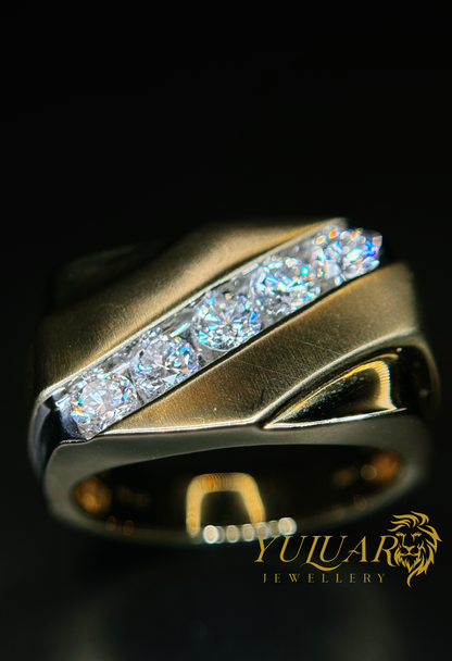 1.01 CT TW ROUND BRILLIANT CERTIFIED LAB-GROWN DIAMOND MEN'S RING IN 14K TWO TONES GOLD (G-H/VS)