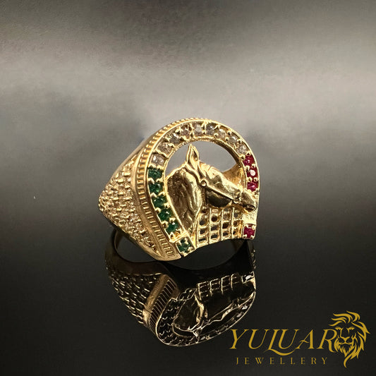 14K Men's Horseshoe Ring CZ