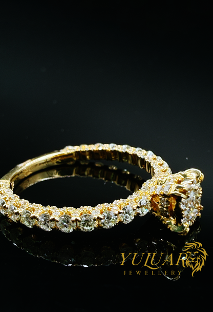 1.10 CT TW ROUND BRILLIANT NATURAL DIAMOND ENGAGEMENT RING PAVE BAND IN 14K YELLOW GOLD