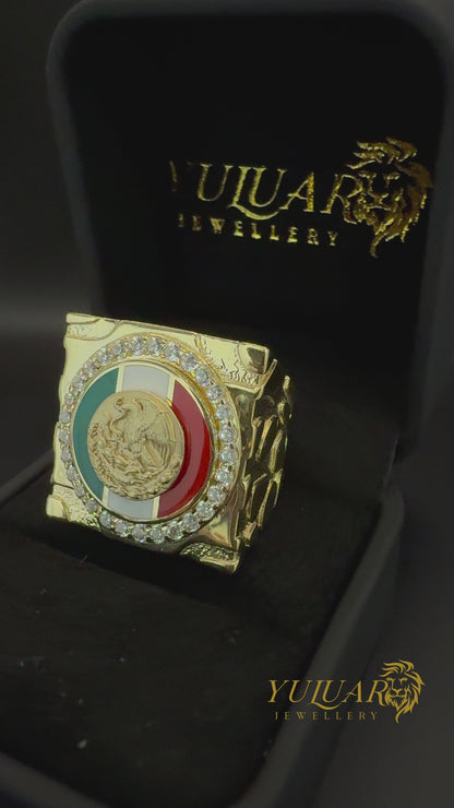Men's Ring - Mexican Flag with Nugget Design 14k
